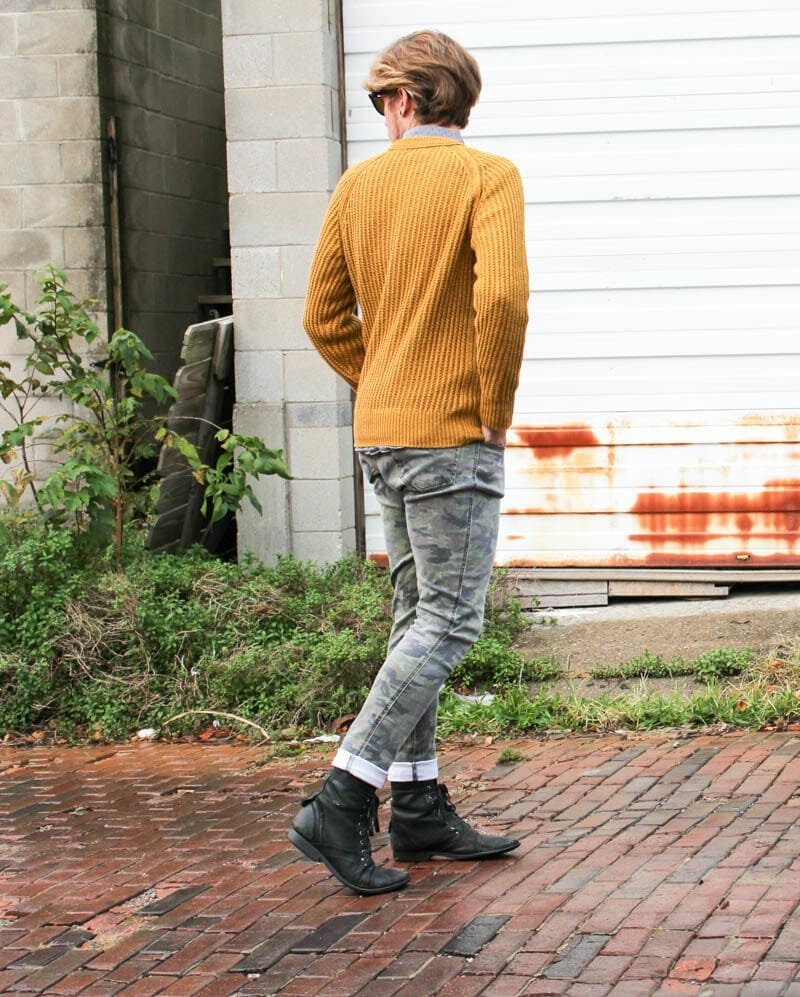 hm-mustard-sweater-tripp-nyc-camo-pants-topman-boots