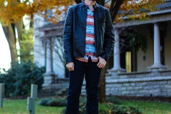 The Kentucky Gent in Marc Moto by Andrew Marc Crop Racer Leather Jacket, KR3W Dreamer Long Sleeve Woven Shirt, People Vs. West Jeans, and Troopah2 Boots from Steve Madden