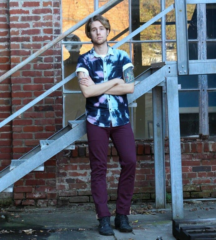 The Kentucky Gent in Topman Short Sleeve Tie-Dye Denim Shirt, T-Shirt by Obey, Levi's 511 Commuter Jeans, and Topman Boots