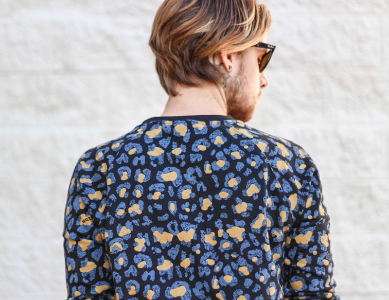 The Kentucky Gent in WeSC Digital Leopard Print Sweatshirt, WeSC Eddy Jeans, J Shoes, and Ray-Ban Wayfarers