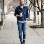 The Kentucky Gent, a Louisville, Kentucky men's life and style blogger, in Big Star Denim Jacket, Aeropostale Baseball Tee, Levi's Jeans, Trask Boots, and Giles & Brother Cuff with Please & Thank You Coffee.