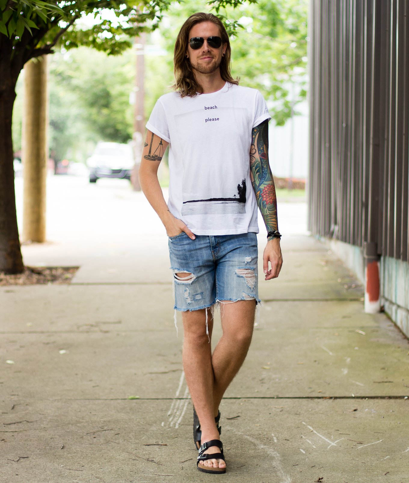 denim shorts outfit for men