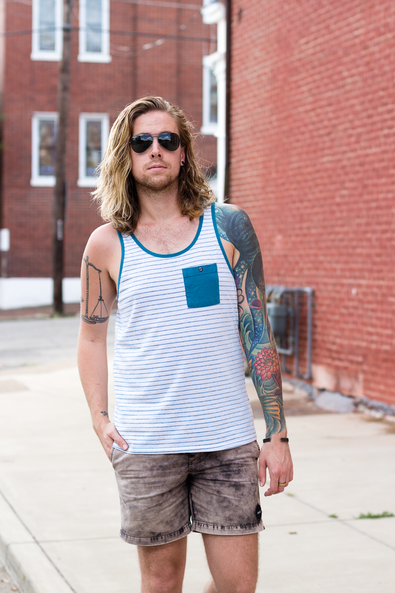 ambig clothing, rvca, mens tank top, birkenstock sandals, mens fashion blog