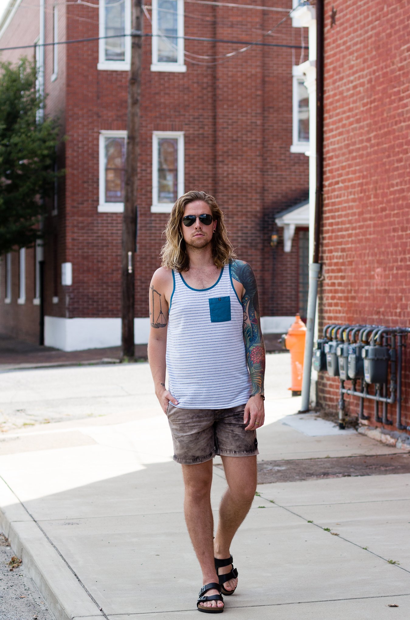 ambig clothing, rvca, mens tank top, birkenstock sandals, mens fashion blog