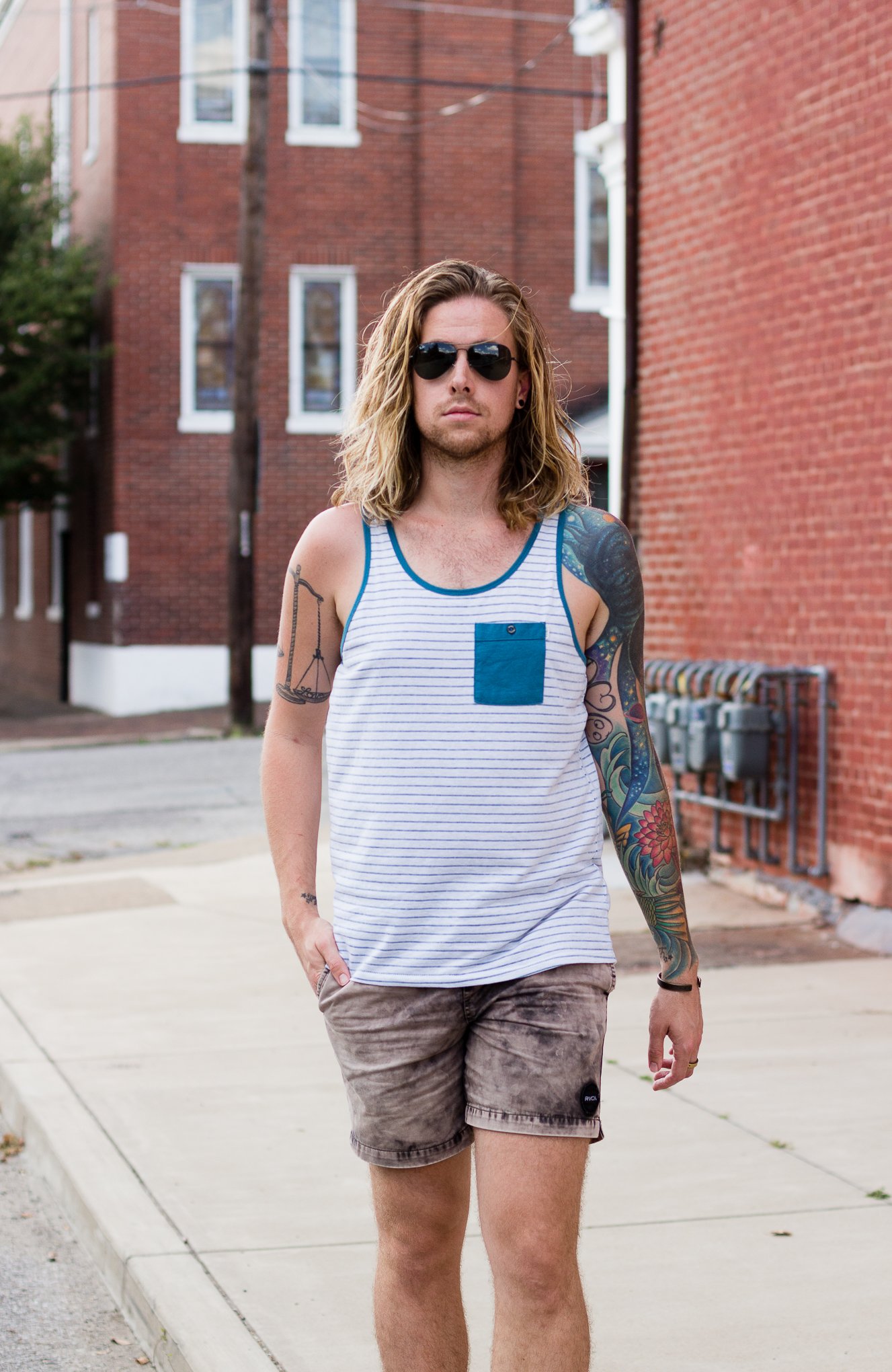 ambig clothing, rvca, mens tank top, birkenstock sandals, mens fashion blog