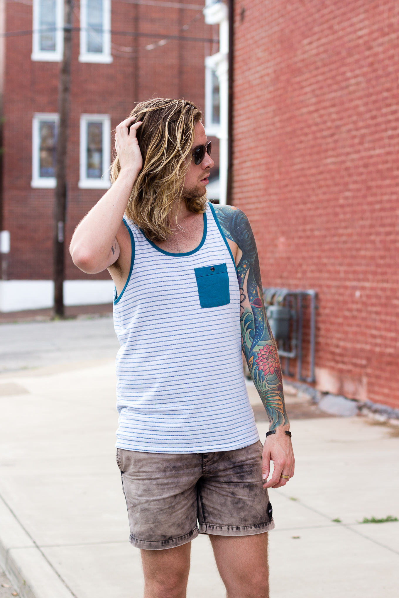 ambig clothing, rvca, mens tank top, birkenstock sandals, mens fashion blog