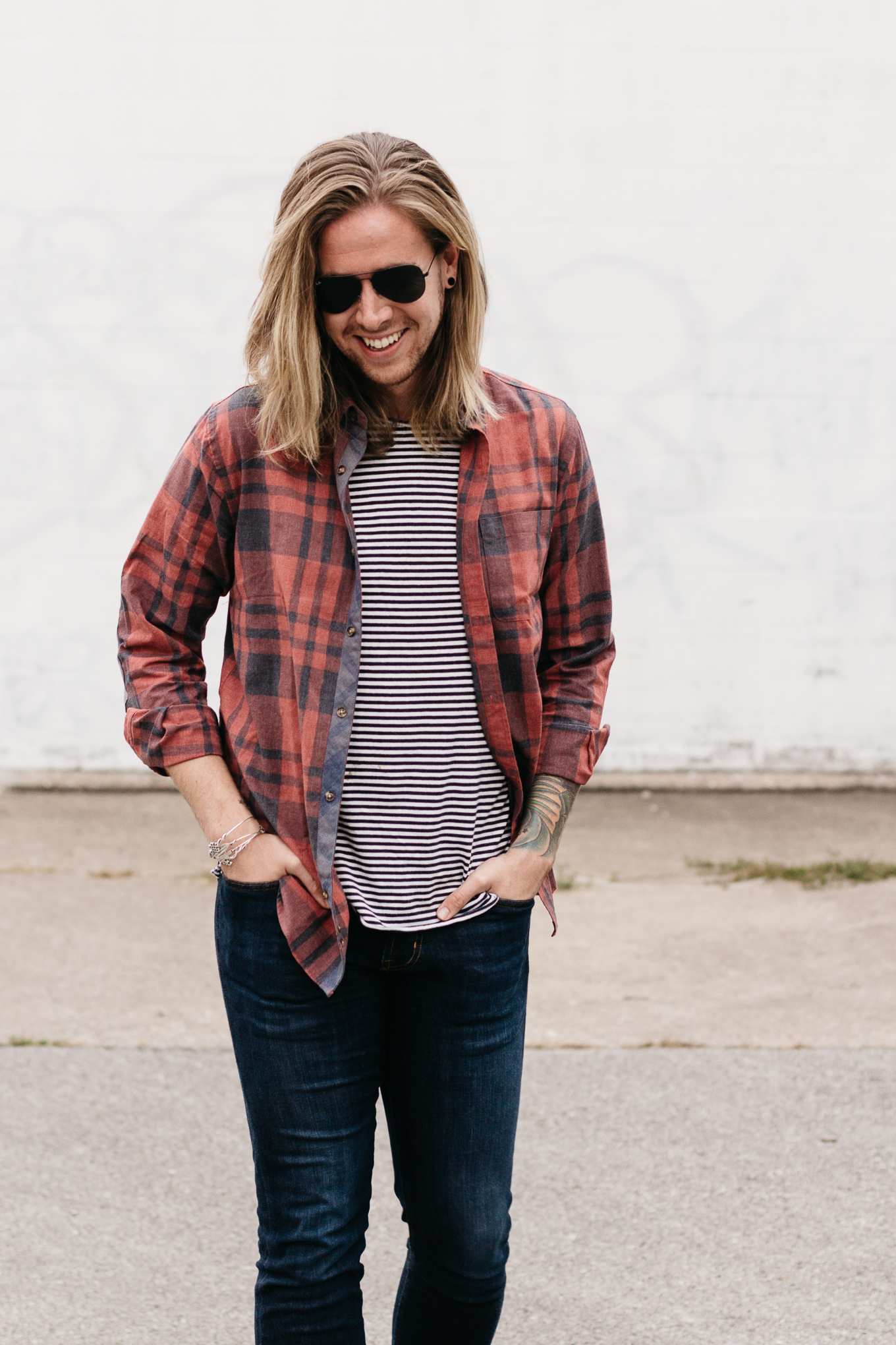 living proof hair care, big star denim, five four clothing company, mens fall fashion, how to wear stripes and plaid