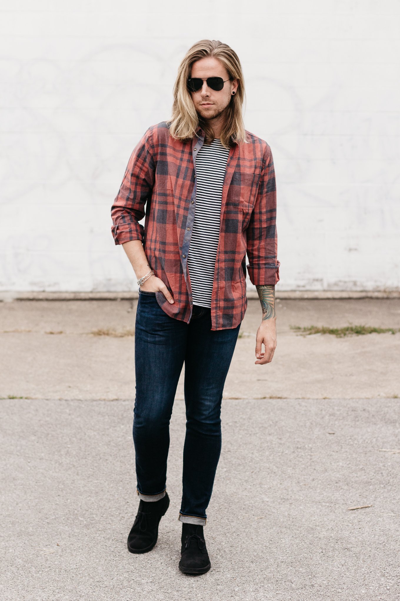 living proof hair care, big star denim, five four clothing company, mens fall fashion, how to wear stripes and plaid