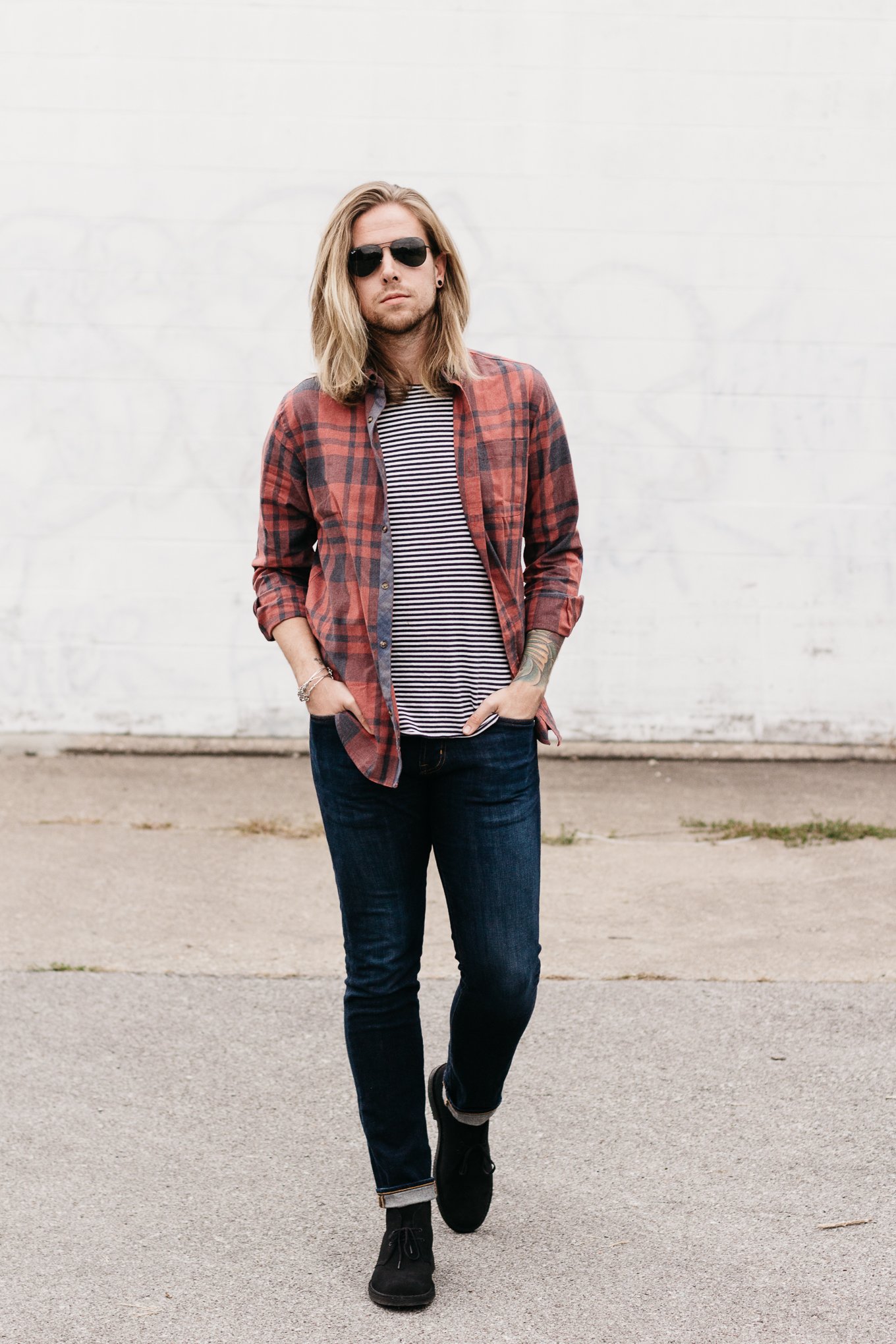 living proof hair care, big star denim, five four clothing company, mens fall fashion, how to wear stripes and plaid