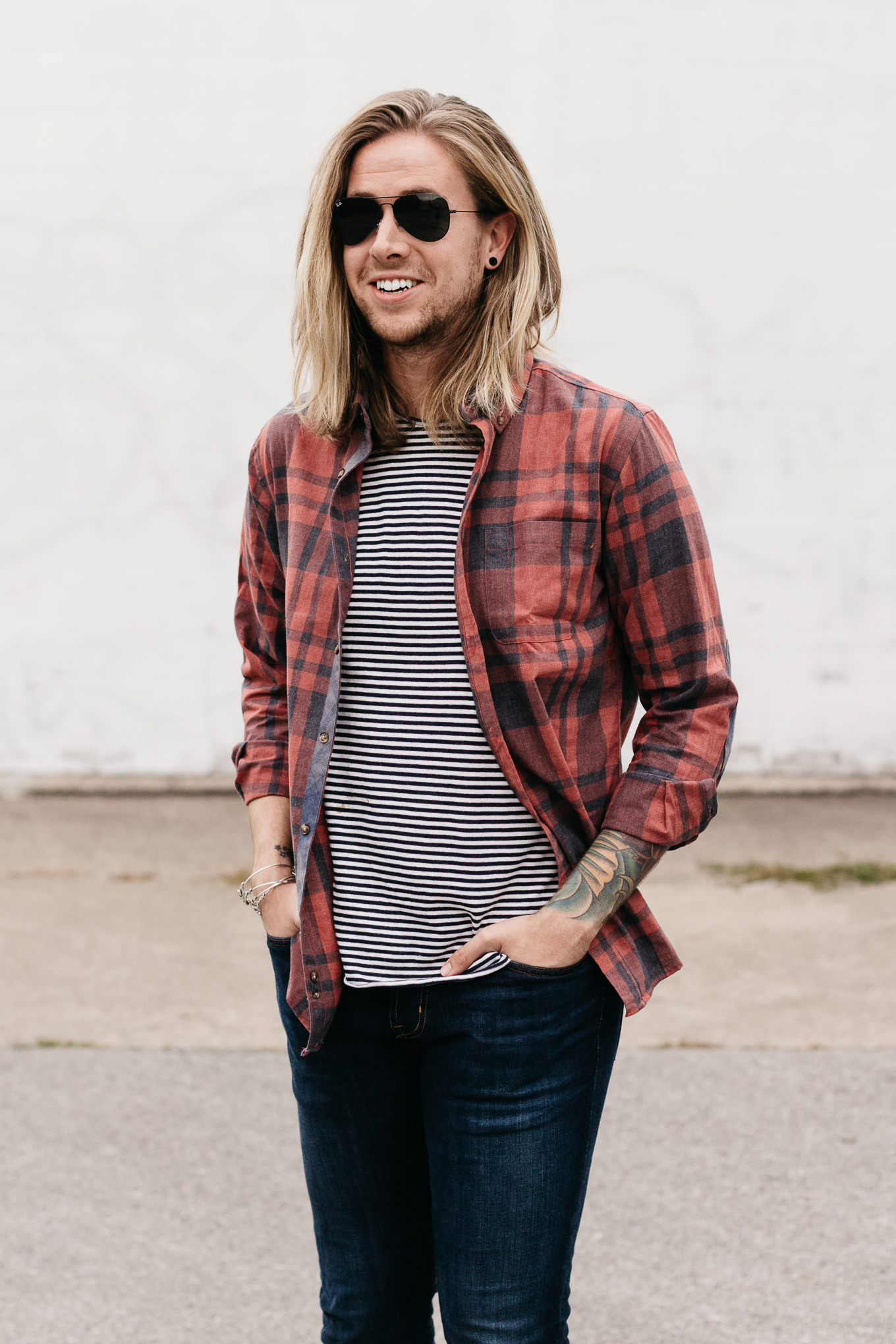 living proof hair care, big star denim, five four clothing company, mens fall fashion, how to wear stripes and plaid