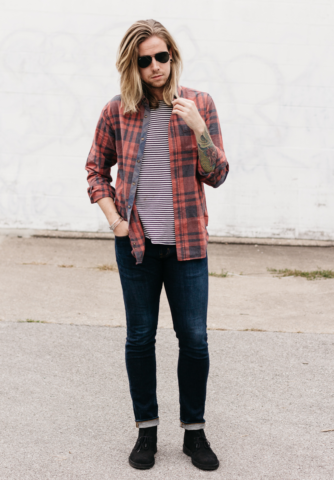 living proof hair care, big star denim, five four clothing company, mens fall fashion, how to wear stripes and plaid