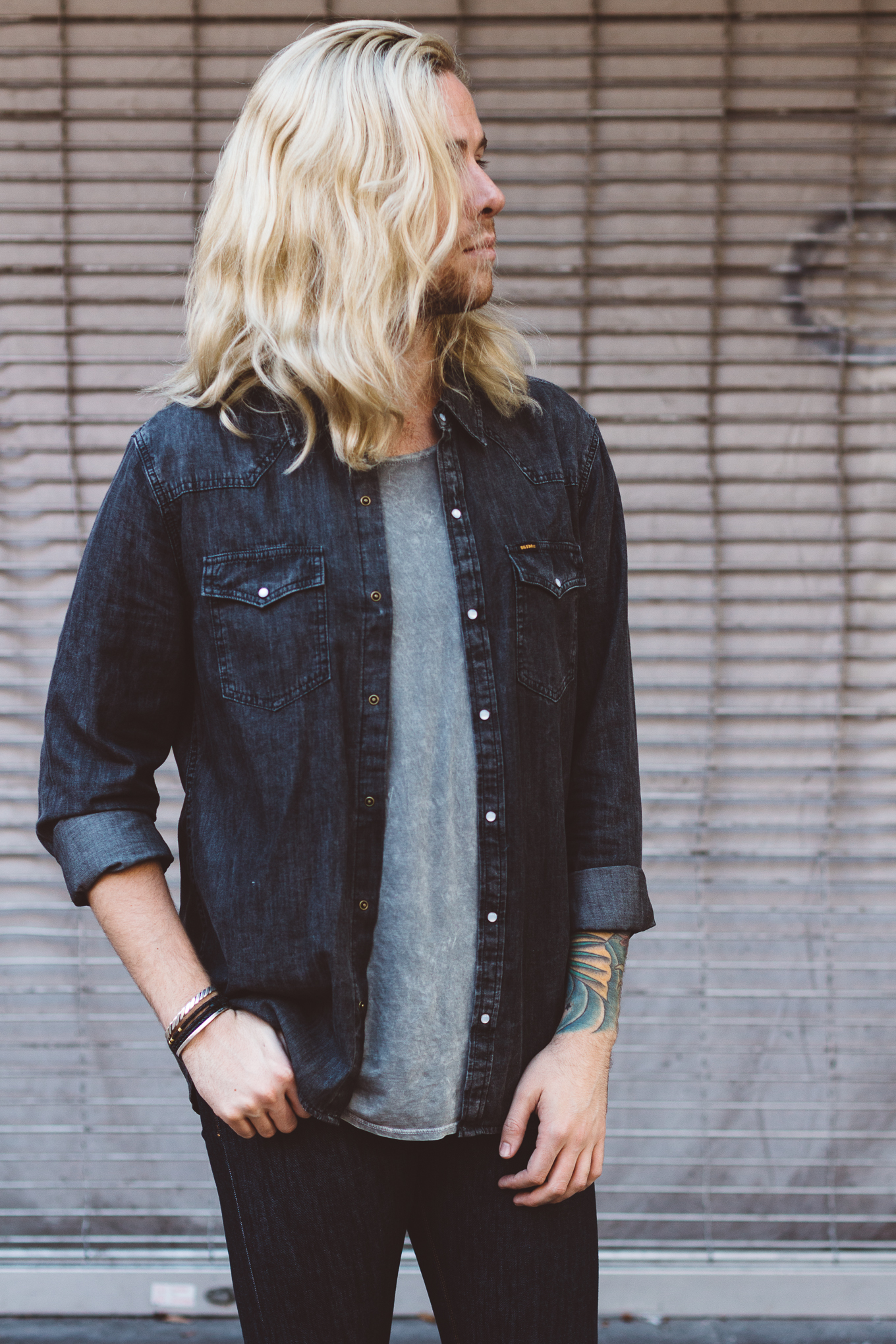 urban outfitters mens tshirts, big star denim, mens premium denim, platinum blonde mens hair, guys with long hair