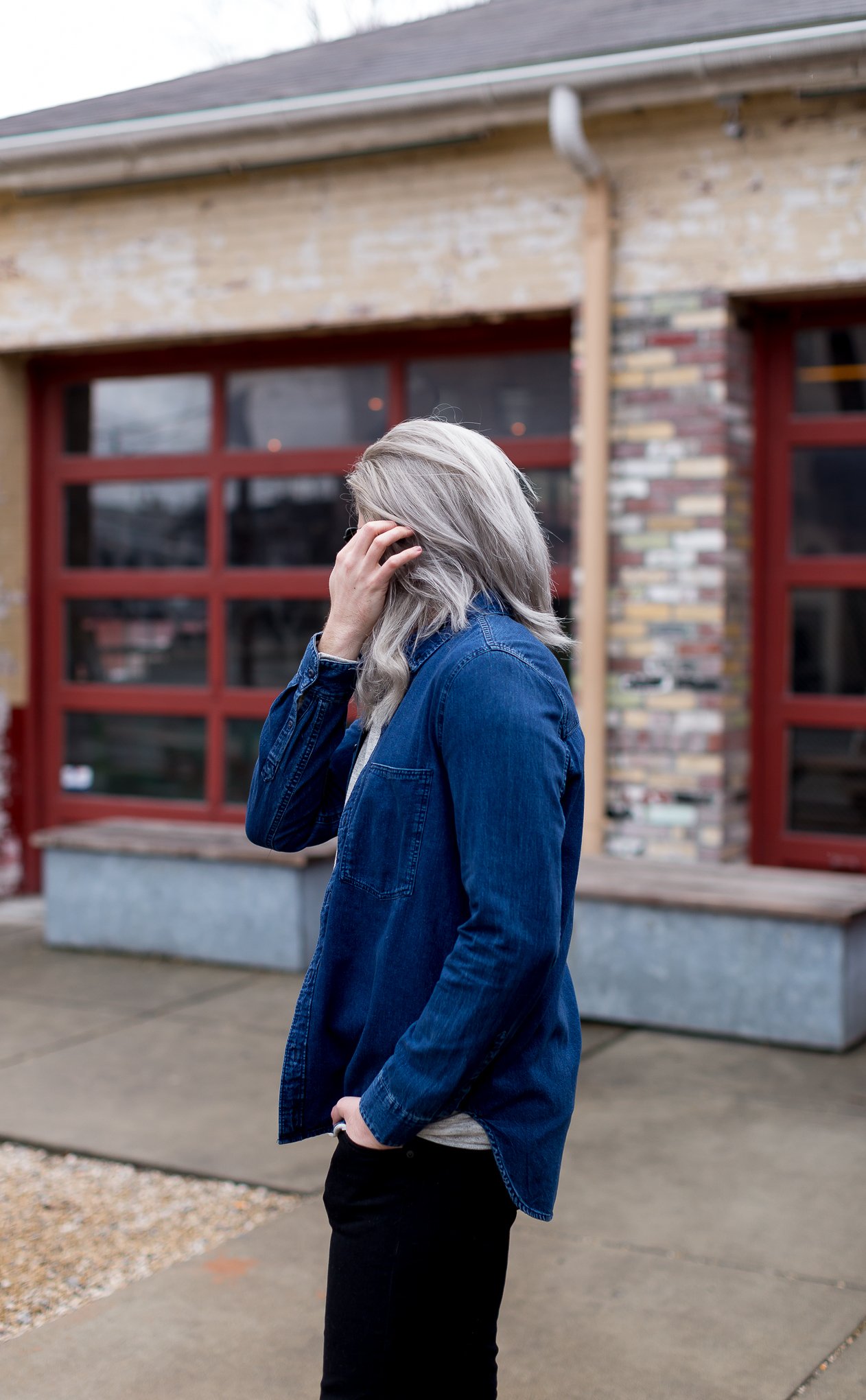 Denim on Denim: Chambray shirt, Bootcut jeans & Orange bag } - Meagan's Moda