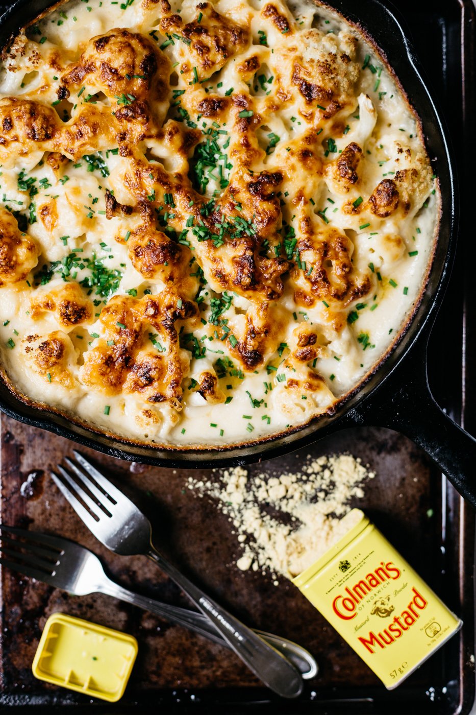 Cheesy Cauliflower in Cast Iron Skillet