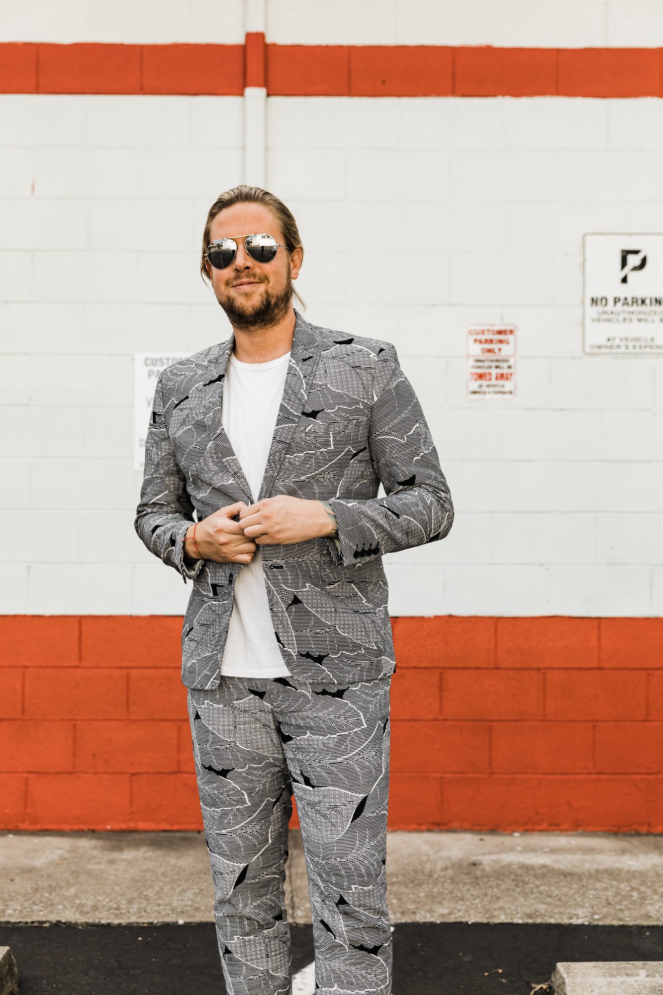 printed black and white suit