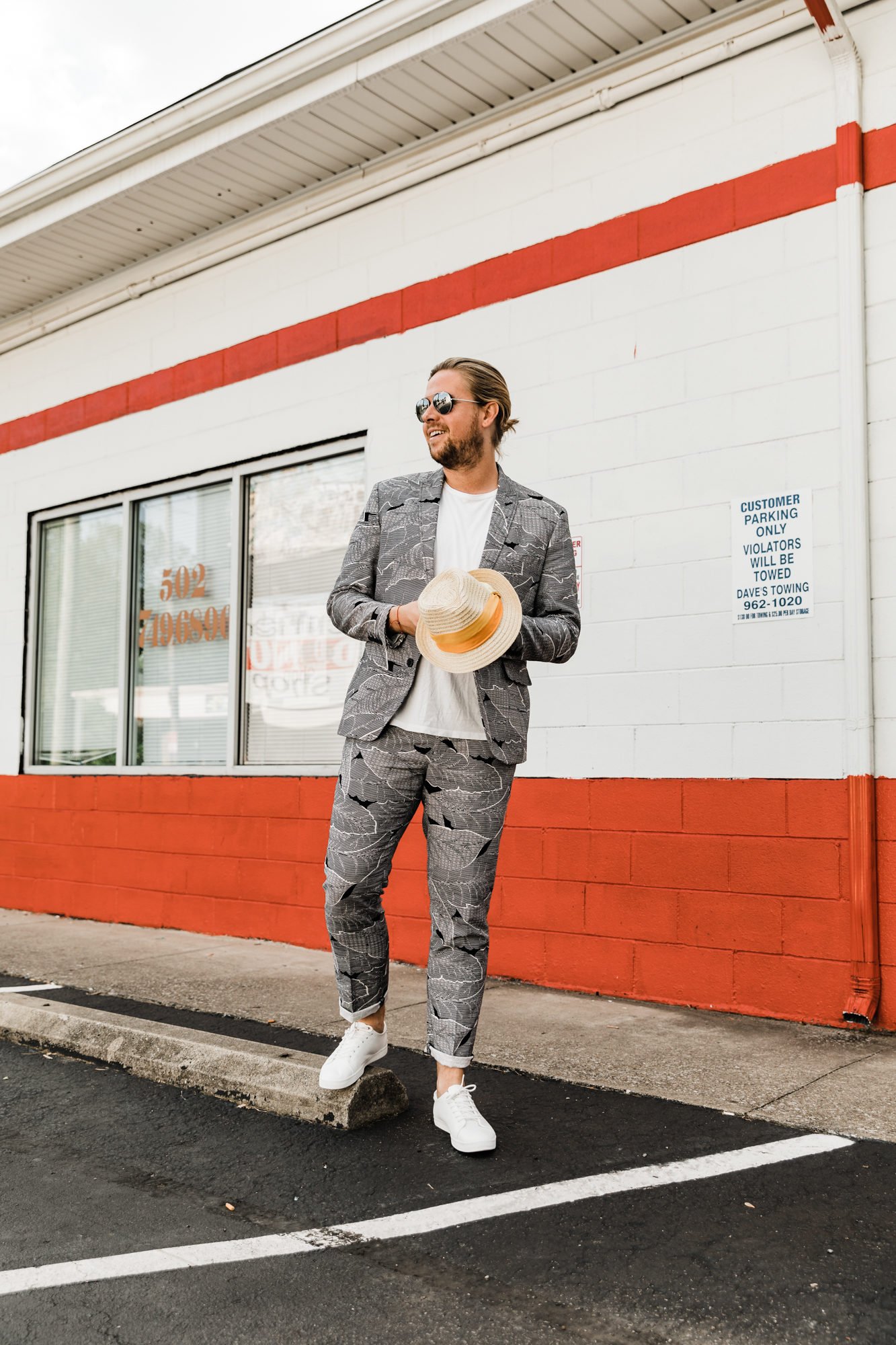 black and white printed suit